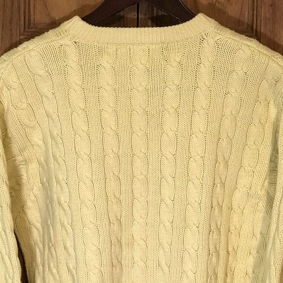 Vintage John Ashford Cable Knit Pullover Sweater Men's Large Yellow Cotton Crew - Picture 9 of 9